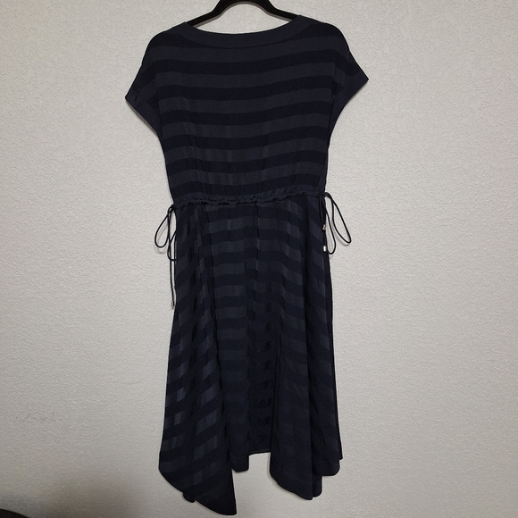Ted Baker Linnie Asymmetrical Stripe Midi Dress Navy Drawstring Waist NWT - Picture 4 of 9